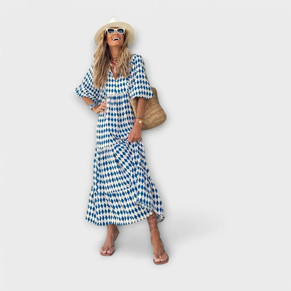 Valentina – Vestido Luz Geométrica Radiante - Azul / S - Vestidos