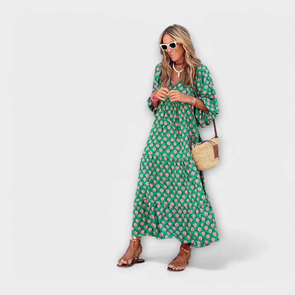 Valentina – Vestido Luz Geométrica Radiante - Dunkelgrün / S - Vestidos