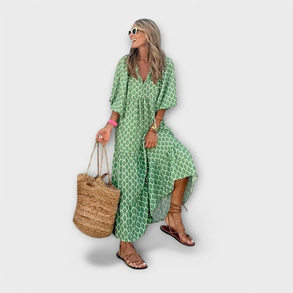 Valentina – Vestido Luz Geométrica Radiante - Verde / S - Vestidos