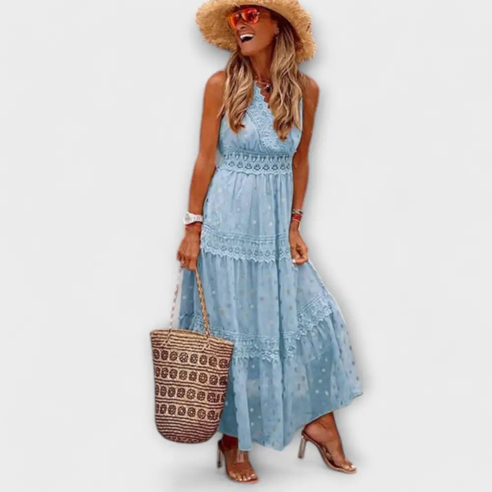 Victoria – Vestido Encanto Boho Con Toques Elegantes - Azul / S - Vestidos
