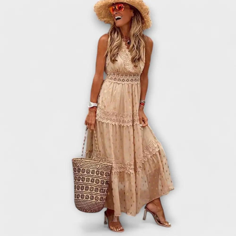 Victoria – Vestido Encanto Boho Con Toques Elegantes - Khaki / S - Vestidos
